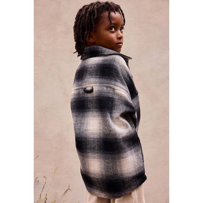 Elongated Oversized Plaid Shirt Jacket, Black Shadow Plaid - Button Downs - 3