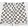 Cotton Sweat Short With Raw Hem,  Off White with Black Animal Checker - Shorts - 1 - thumbnail