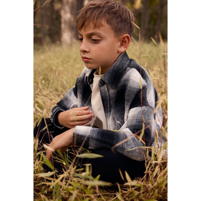 Elongated Oversized Plaid Shirt Jacket, Black Shadow Plaid - Button Downs - 5