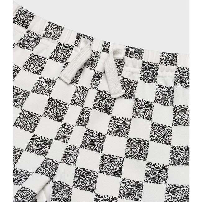 Cotton Sweat Short With Raw Hem,  Off White with Black Animal Checker - Shorts - 4