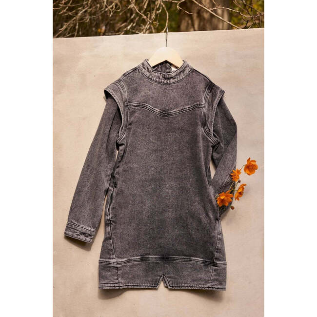 Denim Dress, Grey Acid Denim - Dresses - 5