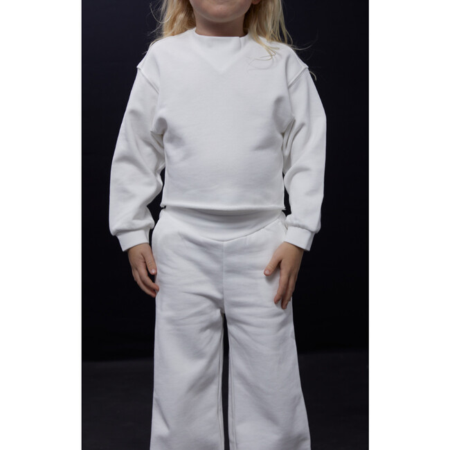 Cotton Mock Neck Cropped Sweatshirt, Off White - Sweatshirts - 2