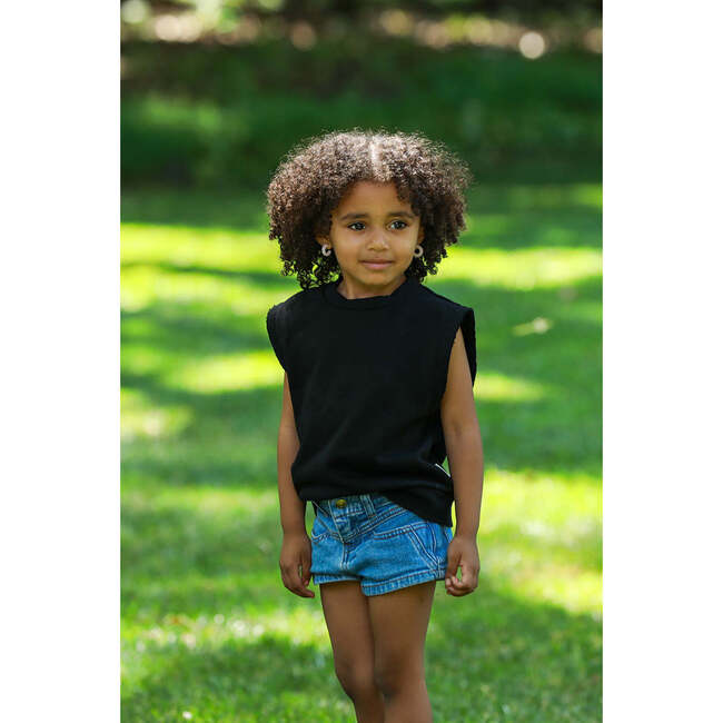 Cotton Sleeveless Sweatshirt, Black - Tank Tops - 2