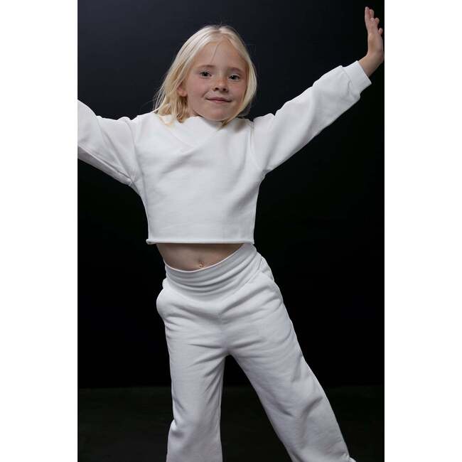 Cotton High Waisted Wide Leg Sweatpant, Off White - Sweatpants - 2