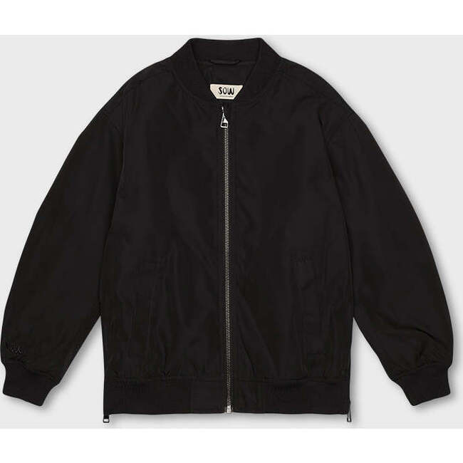 Bomber Jacket With Side Zips, Black