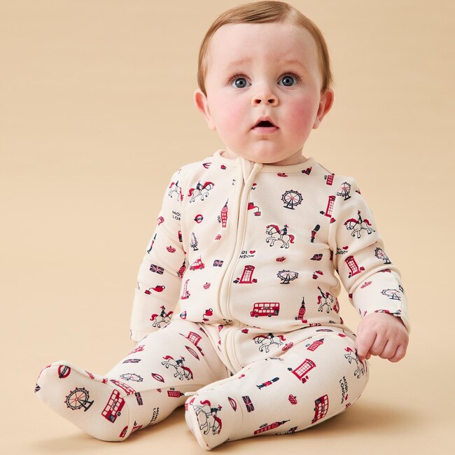 London Print Two Way Zip-Up Sleepsuit - Footie Pajamas - 2