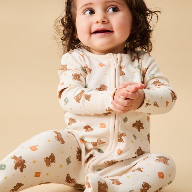 Teddy Bear Two Way Zip-Up Sleepsuit - Footie Pajamas - 2
