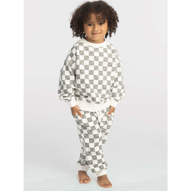 Relaxed Cotton Sweatpant, Off White with Black Animal Check - Sweatpants - 2