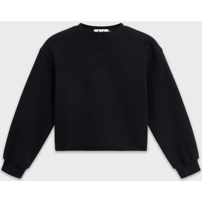 Cotton Mock Neck Cropped Sweatshirt, Black
