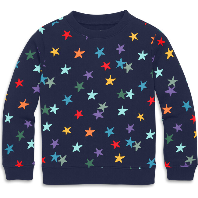 Kids Sweatshirt In Rainbow Confetti Stars, Navy/ Confetti Stars