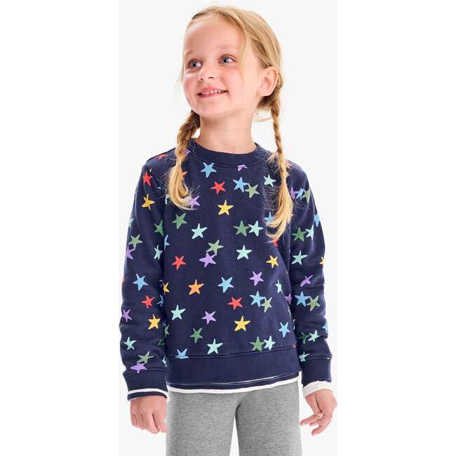 Kids Sweatshirt In Rainbow Confetti Stars, Navy/ Confetti Stars - Sweatshirts - 2