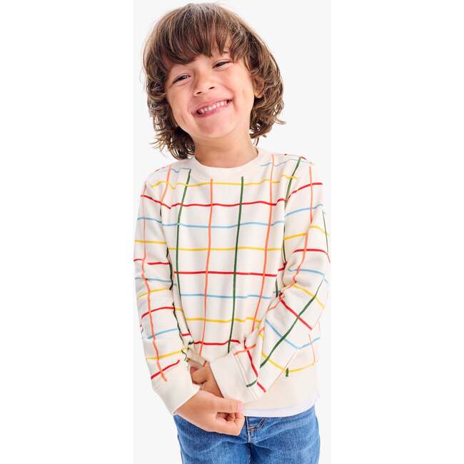 Kids Sweatshirt In Rainbow Grid, Oat/ Muti Grid - Sweatshirts - 2