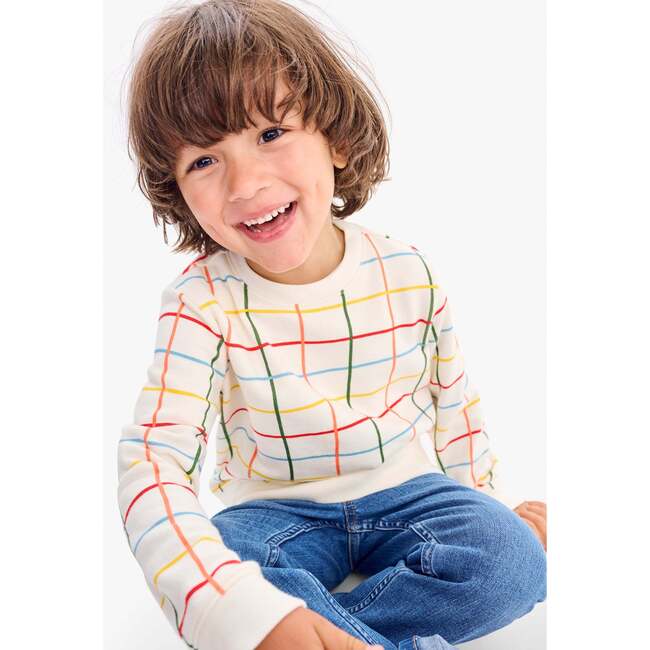 Kids Sweatshirt In Rainbow Grid, Oat/ Muti Grid - Sweatshirts - 3