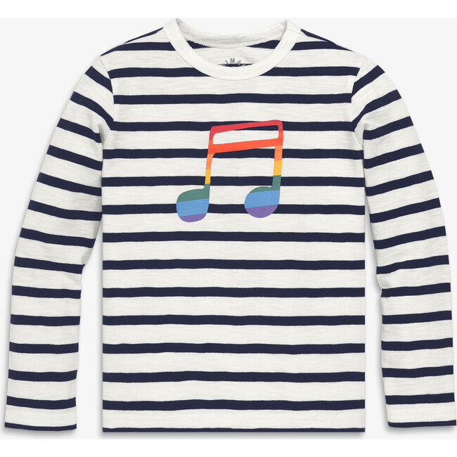 Kids Long Sleeve Rainbow Music Tee, Ivory/ Navy Stripe