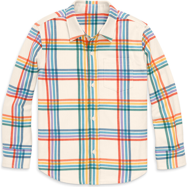 Kids Long Sleeve Rainbow Flannel Button Down, Rainbow Plaid