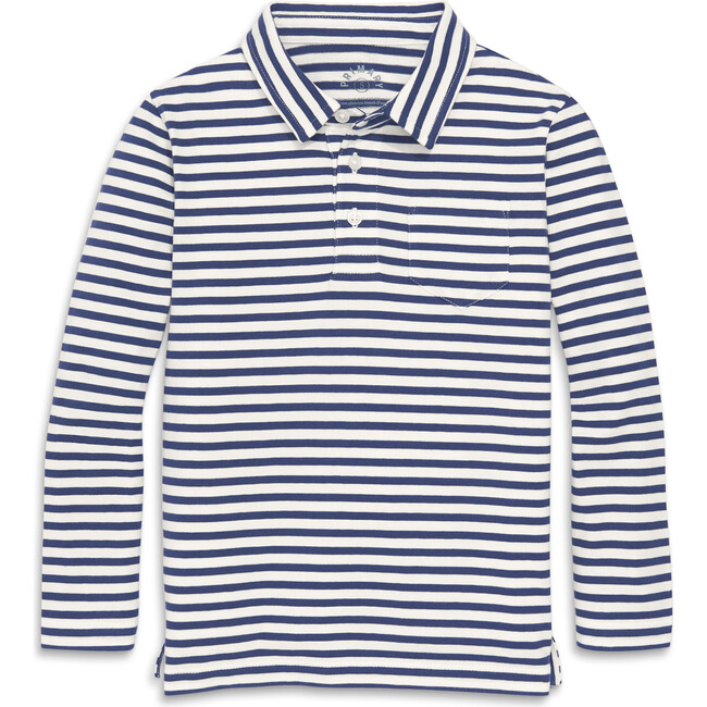 Kids Long Sleeve Polo In Stripe, Sunwashed Navy / Ivory Stripe