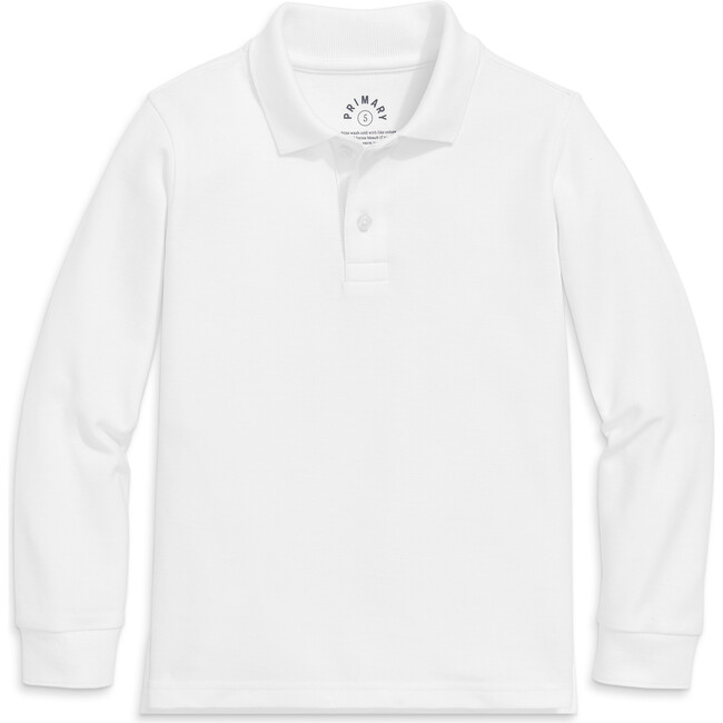 Kids Long Sleeve Pique Polo, White