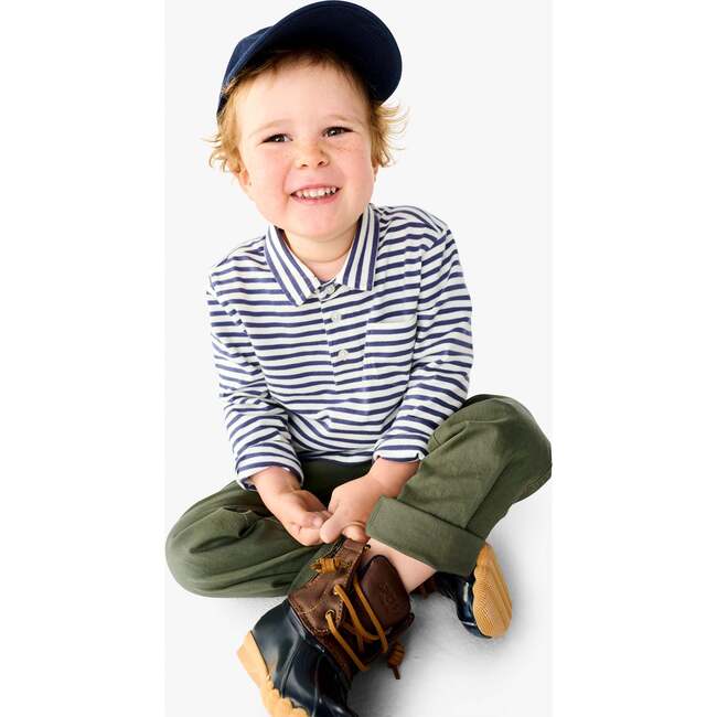 Kids Long Sleeve Polo In Stripe, Sunwashed Navy / Ivory Stripe - Polo Shirts - 3