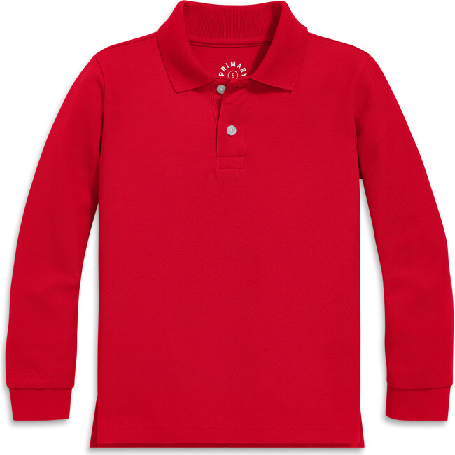 Kids Long Sleeve Pique Polo, Cherry
