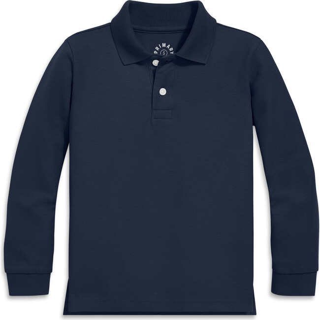 Kids Long Sleeve Pique Polo, Dark Navy