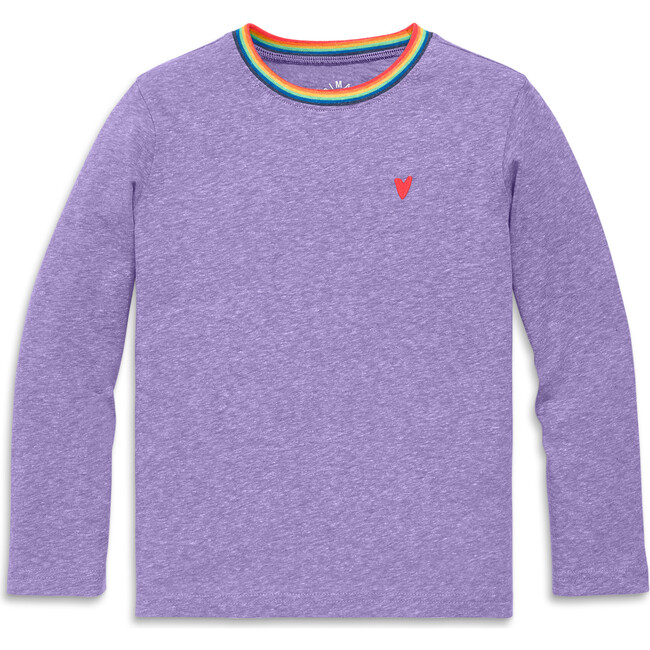 Kids Long Sleeve Heathered Embroidered Heart Tee, Iris