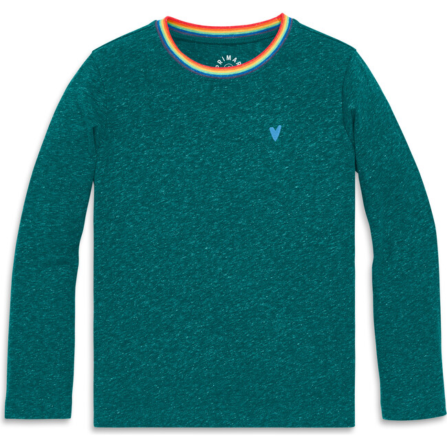 Kids Long Sleeve Heathered Embroidered Heart Tee, Spruce