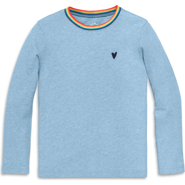 Kids Long Sleeve Heathered Embroidered Heart Tee, Stream