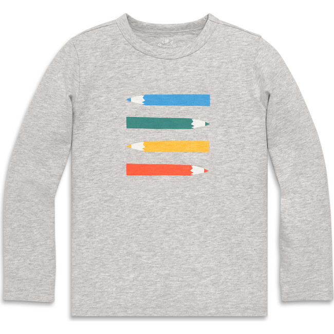 Kids Long Sleeve Colored Pencils Tee, Heather Silver