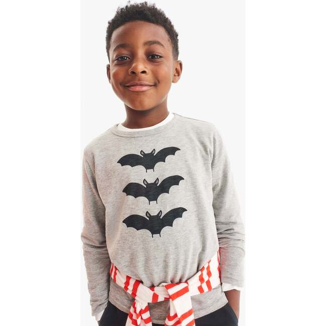 Kids Long Sleeve Bat Tee, Heather Grey - T-Shirts - 2