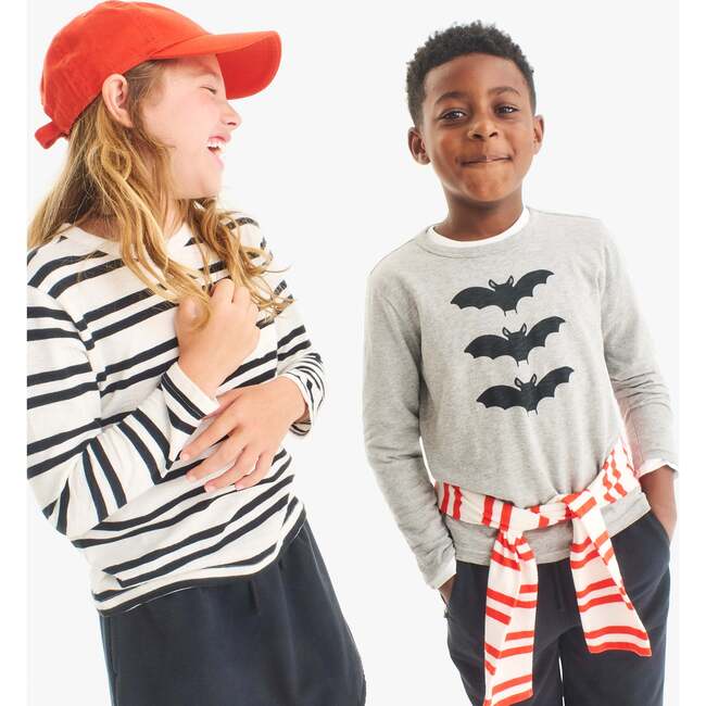 Kids Long Sleeve Bat Tee, Heather Grey - T-Shirts - 3