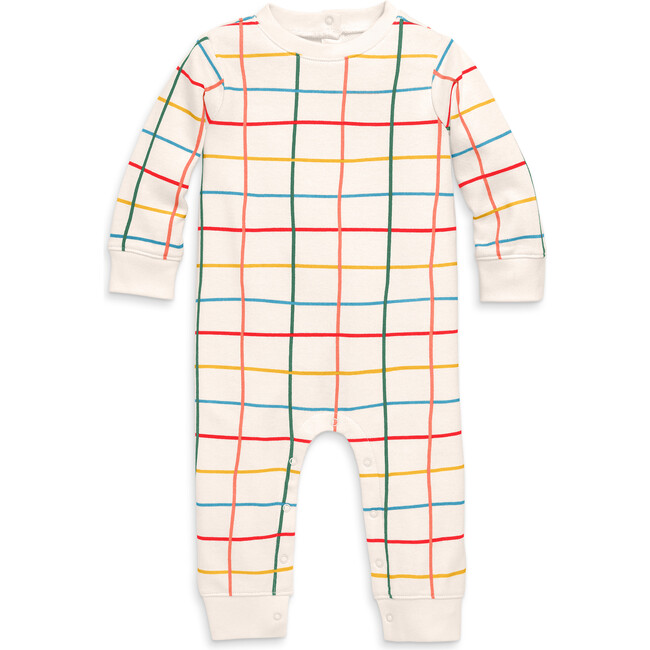 Baby Sweatshirt Romper In Rainbow Grid, Oat Multi Grid