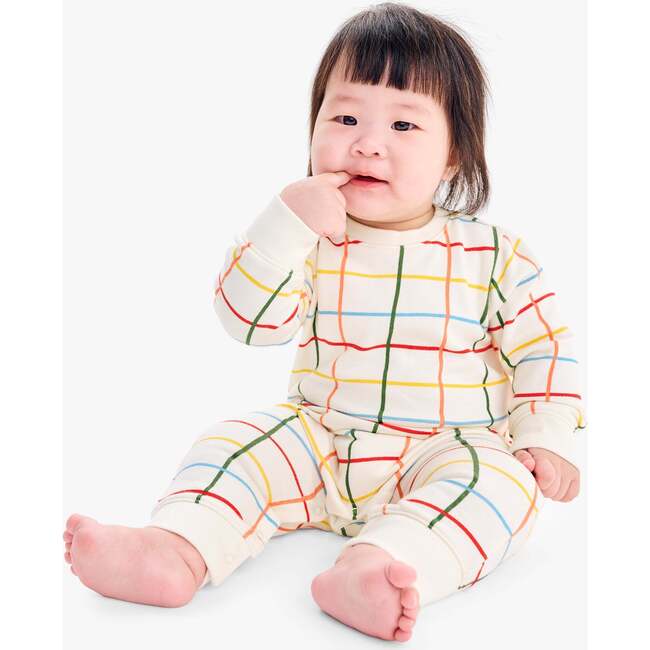 Baby Sweatshirt Romper In Rainbow Grid, Oat Multi Grid - Rompers - 2
