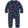 Baby Sweatshirt Romper In Rainbow Confetti Stars, Navy Confetti Stars - Rompers - 1 - thumbnail