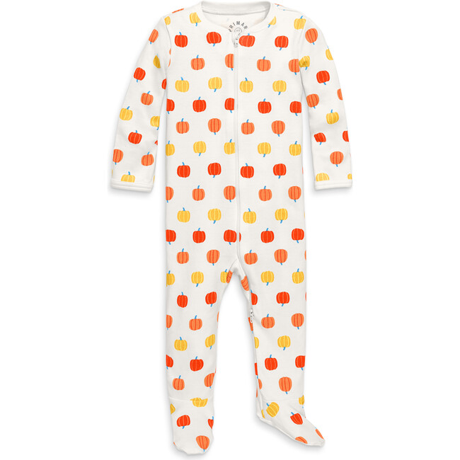Baby Organic Zip Footie In Candy Pumpkins, Ivory Pumpkins
