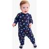 Baby Sweatshirt Romper In Rainbow Confetti Stars, Navy Confetti Stars - Rompers - 2