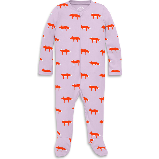 Baby Organic Footie In Foxes, Hydrangea Foxes
