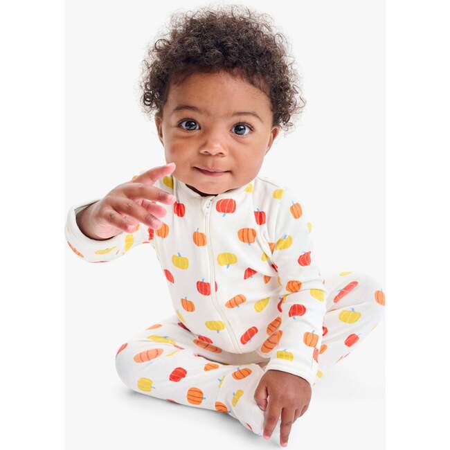 Baby Organic Zip Footie In Candy Pumpkins, Ivory Pumpkins - Footie Pajamas - 2
