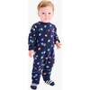 Baby Sweatshirt Romper In Rainbow Confetti Stars, Navy Confetti Stars - Rompers - 3