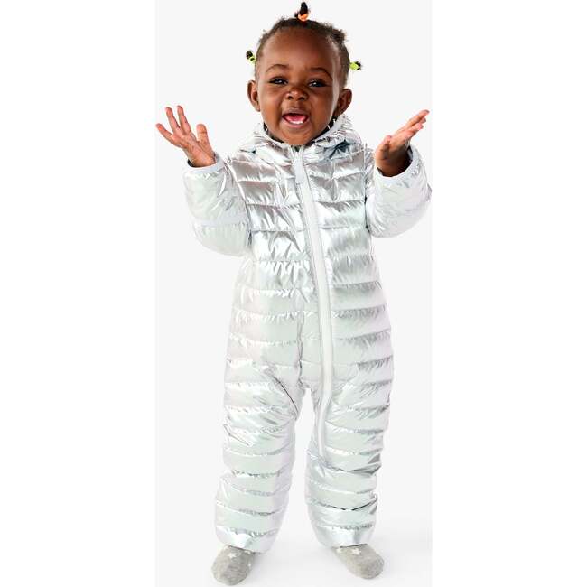 Baby Lightweight Puffer Suit In Silver, Silver - Snowsuits - 3
