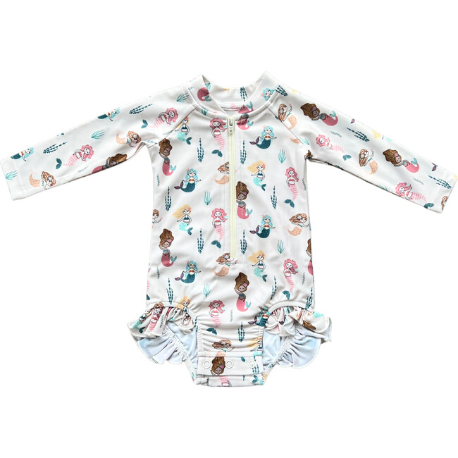 Girl's One-Piece Ruffle Rash Guard Swimsuit Mermaid