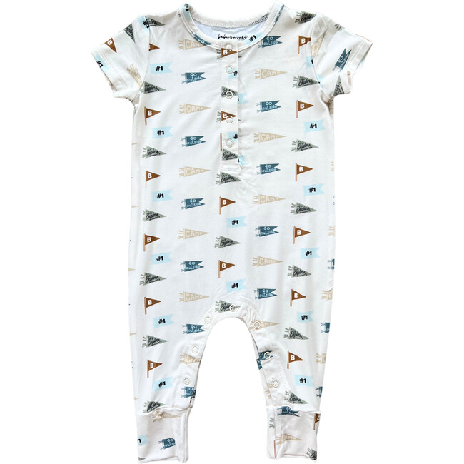 Short Sleeve Henley Romper Retro Banner