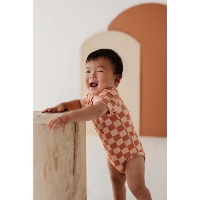 Baby Short Sleeve Bodysuit Checker in Sunset - Onesies - 3