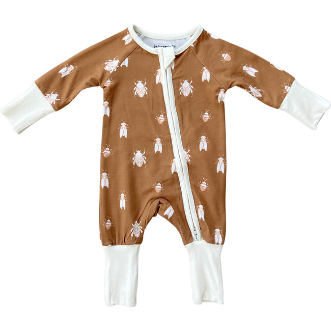Long Sleeve Zip Romper Bugs in Toffee