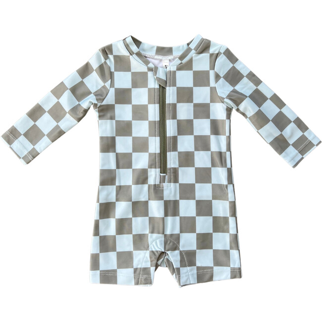 Baby One-Piece Rash Guard Swimsuit Checker in Seagrass