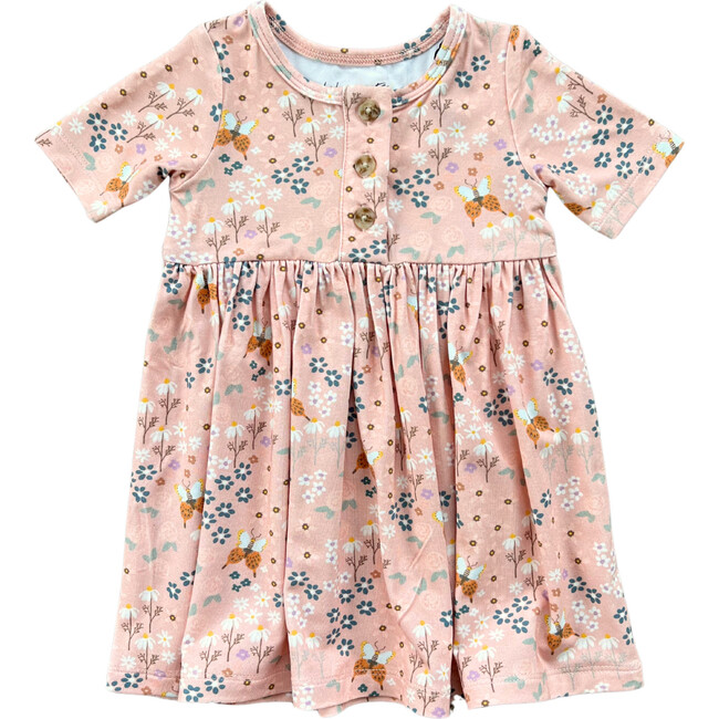 Short Sleeve Henley Dress Butterfly Garden