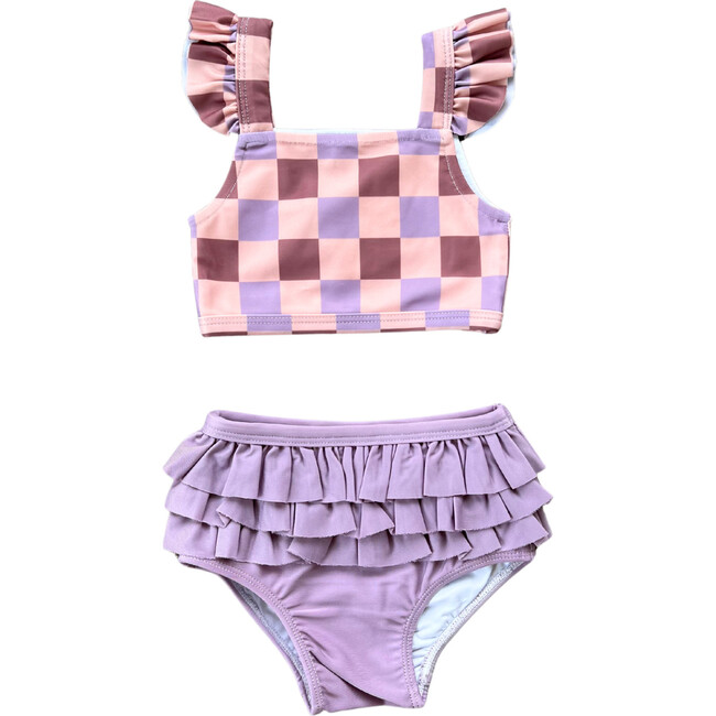 Girl's Two-Piece Swimsuit Checker in Burlwood