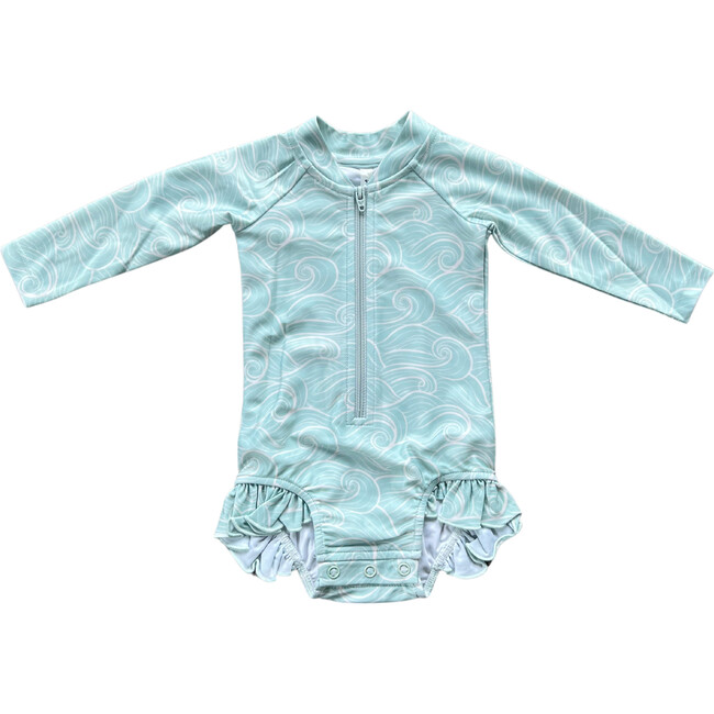 Girl's One-Piece Ruffle Rash Guard Swimsuit Beach Wave