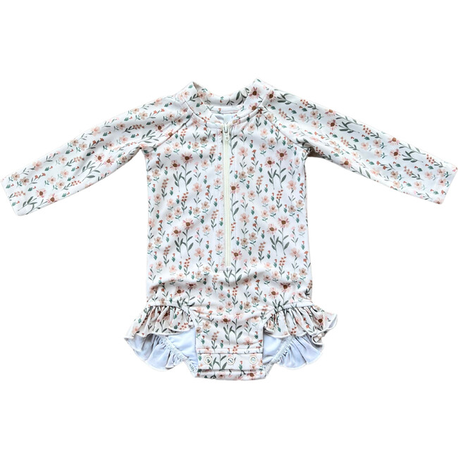 Girl's One-Piece Ruffle Rash Guard Swimsuit Daisy Field