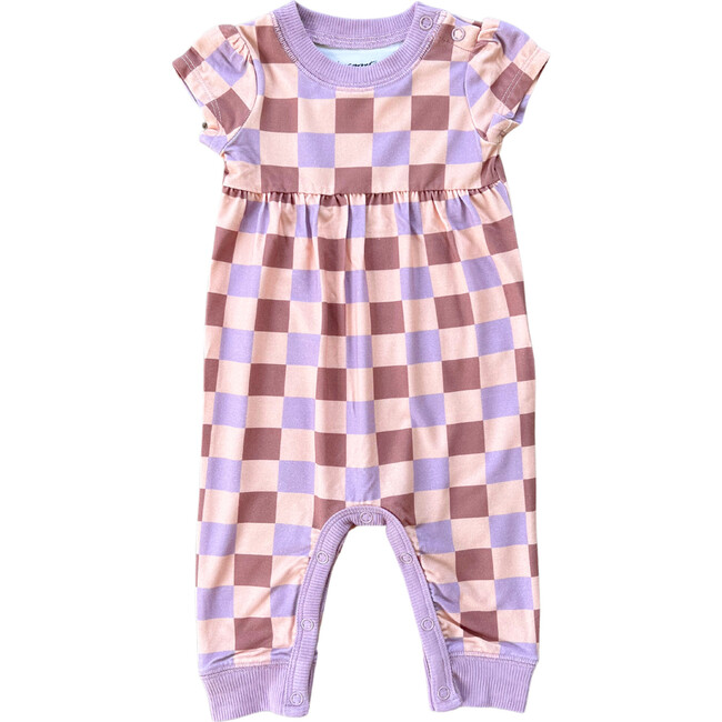 Girl's Short Sleeve Pant Romper Checker in Burlwood
