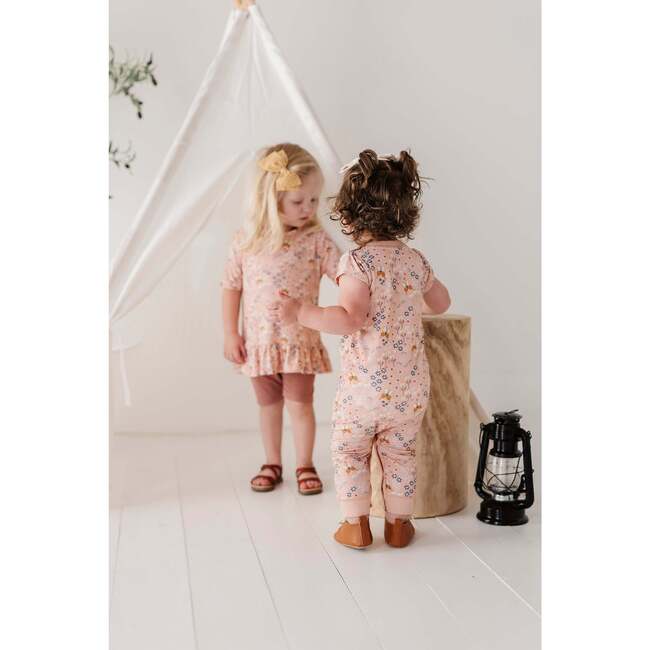 Girl's Short Sleeve Pant Romper Checker in Burlwood - Rompers - 5